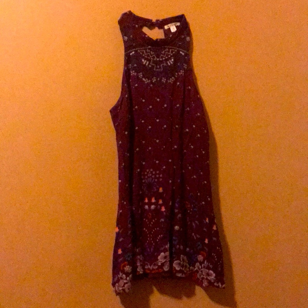 a maroon flower mini dress